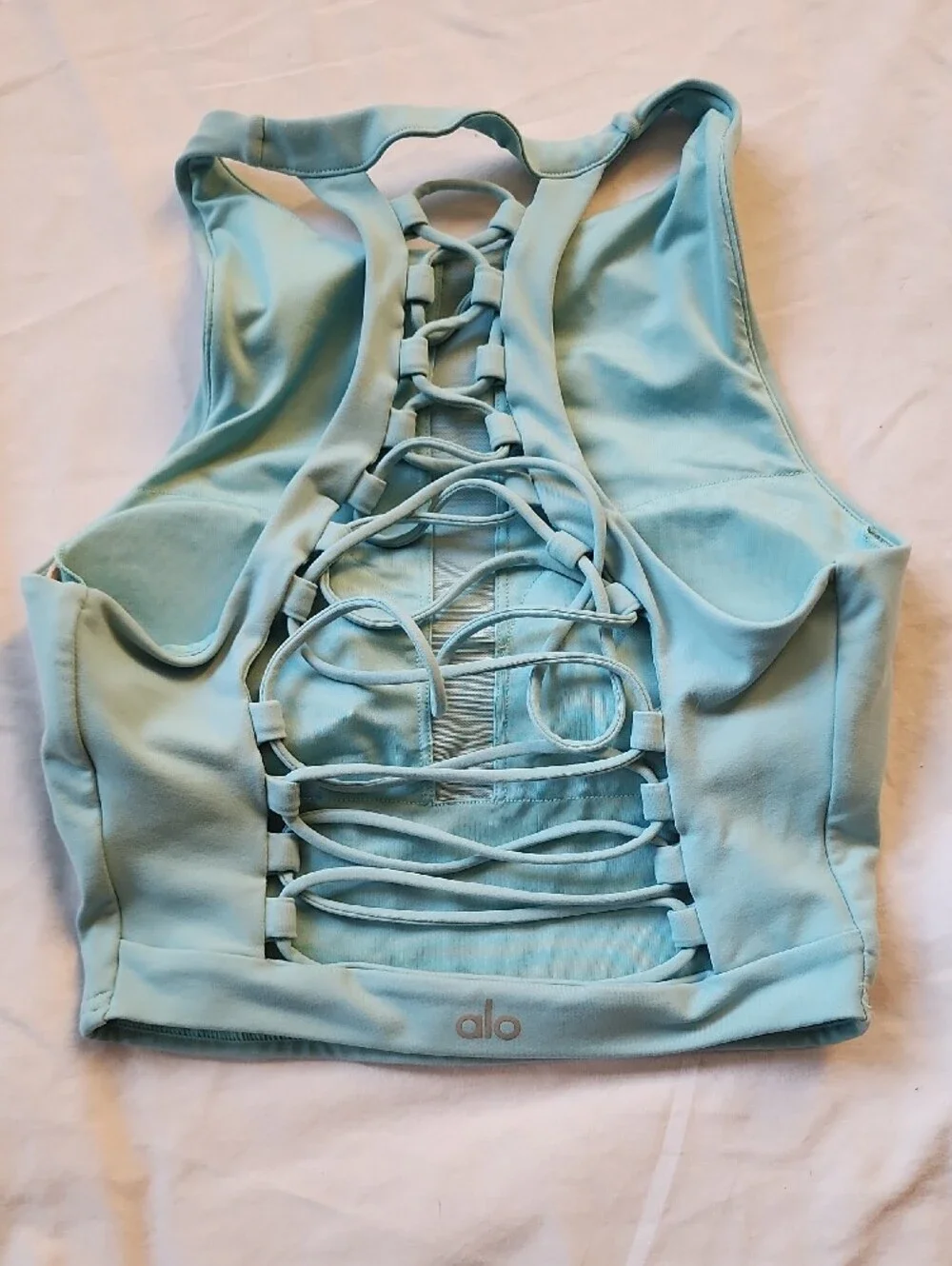 ALO Yoga Sky Blue High Neck Crop Tank with Keyhole Back Small